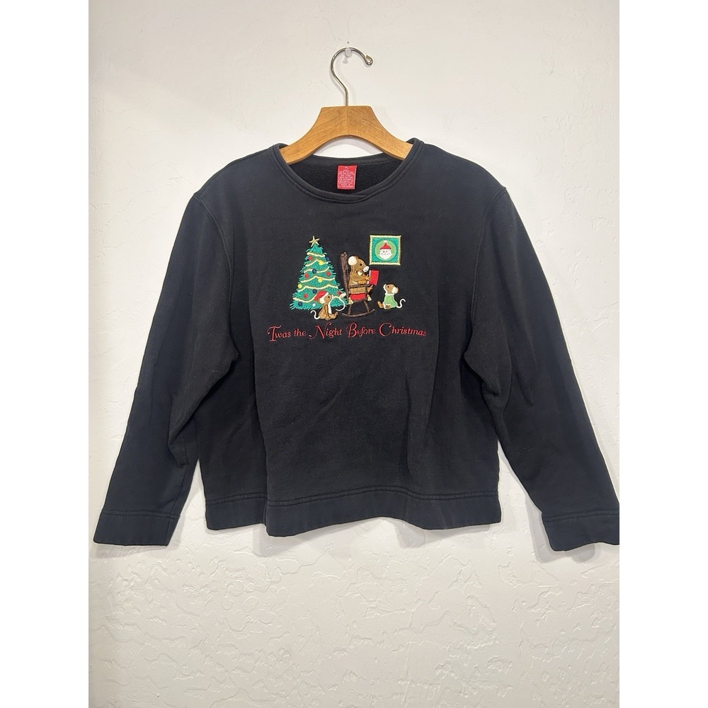 Merry and Bright Christmas Sweatshirt Size‎ Petite Large Black Holiday Mice